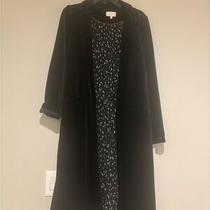 Skies Are Blue Black Velvet Duster Coat with Detailed Lining